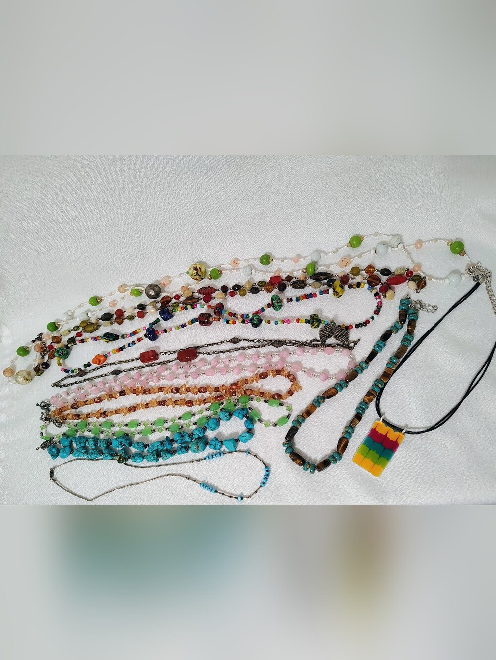 Gorgeous Colors Lot Of 11 Necklaces  Gemstones Rhinestones Turquoise 15" To 54"